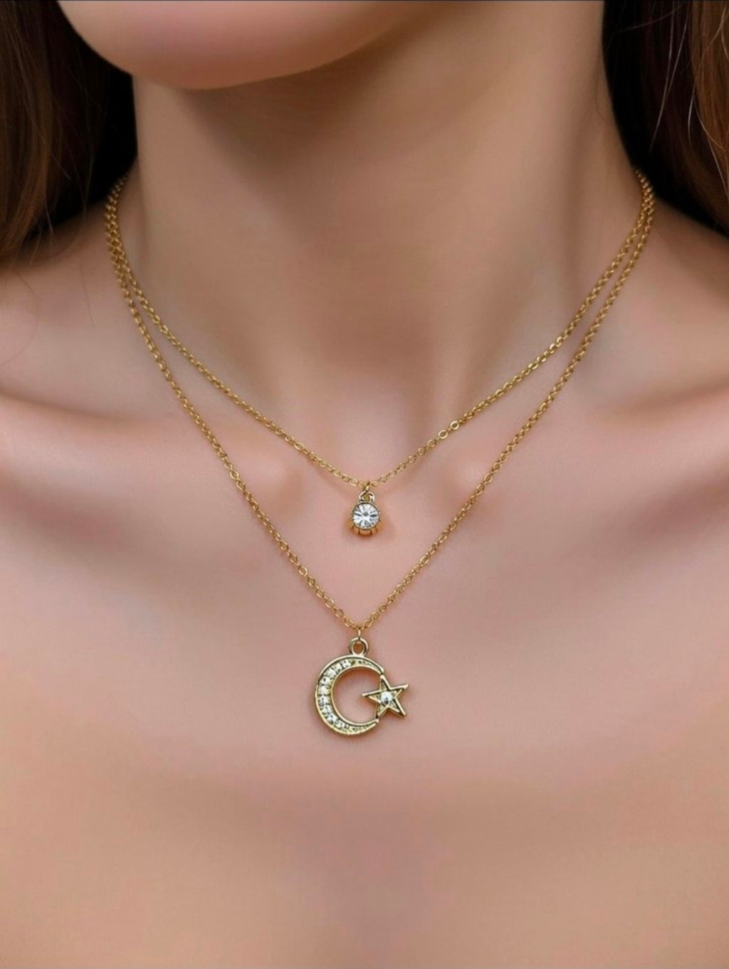 Dişil | Ay Yıldız & Tektaş Işıltısı: Özel Tasarım Gold Kolye