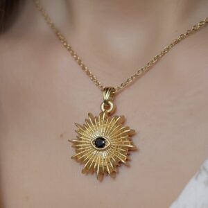Dişil | Mistik Ruh : Güneş & Göz Tasarımlı Gold Kolye